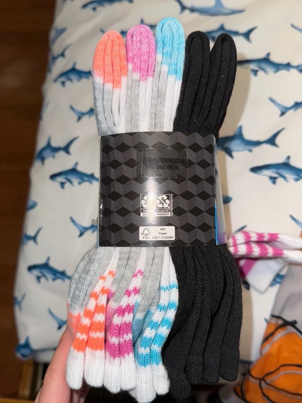 Athletic Works Girls' Crew Socks - Black & Pink/White Stripe (10 Pair)